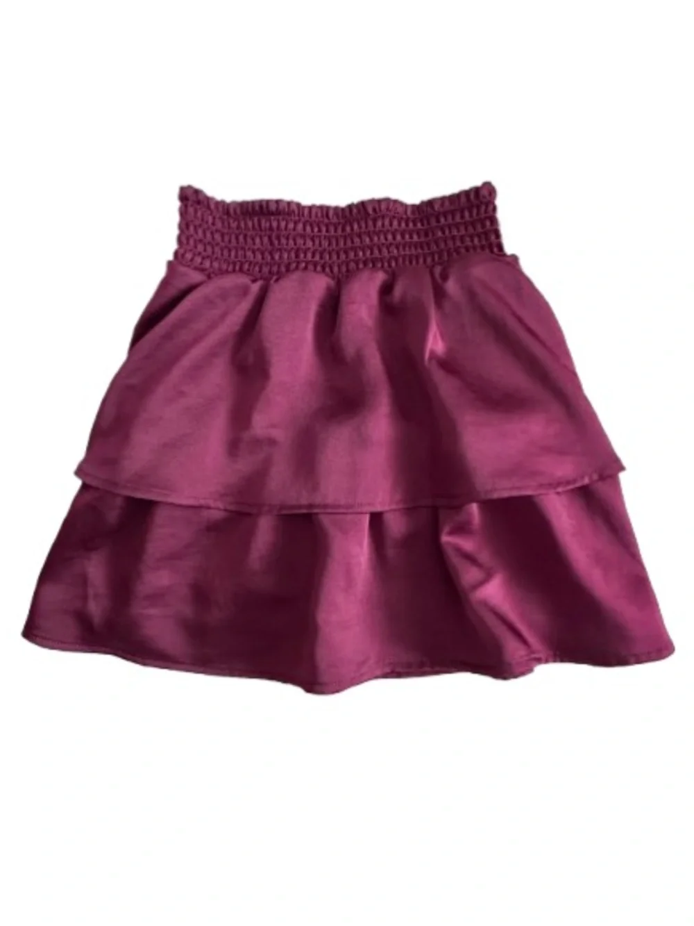 wonder nation Girl's M(6-7) Plum Burgundy Tiered Satin Skater Ruffled Skirt